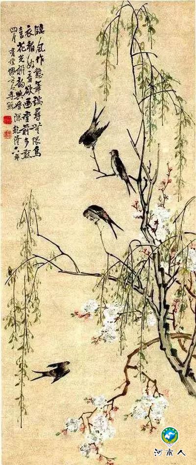 《桃花柳燕图》清 李鱓